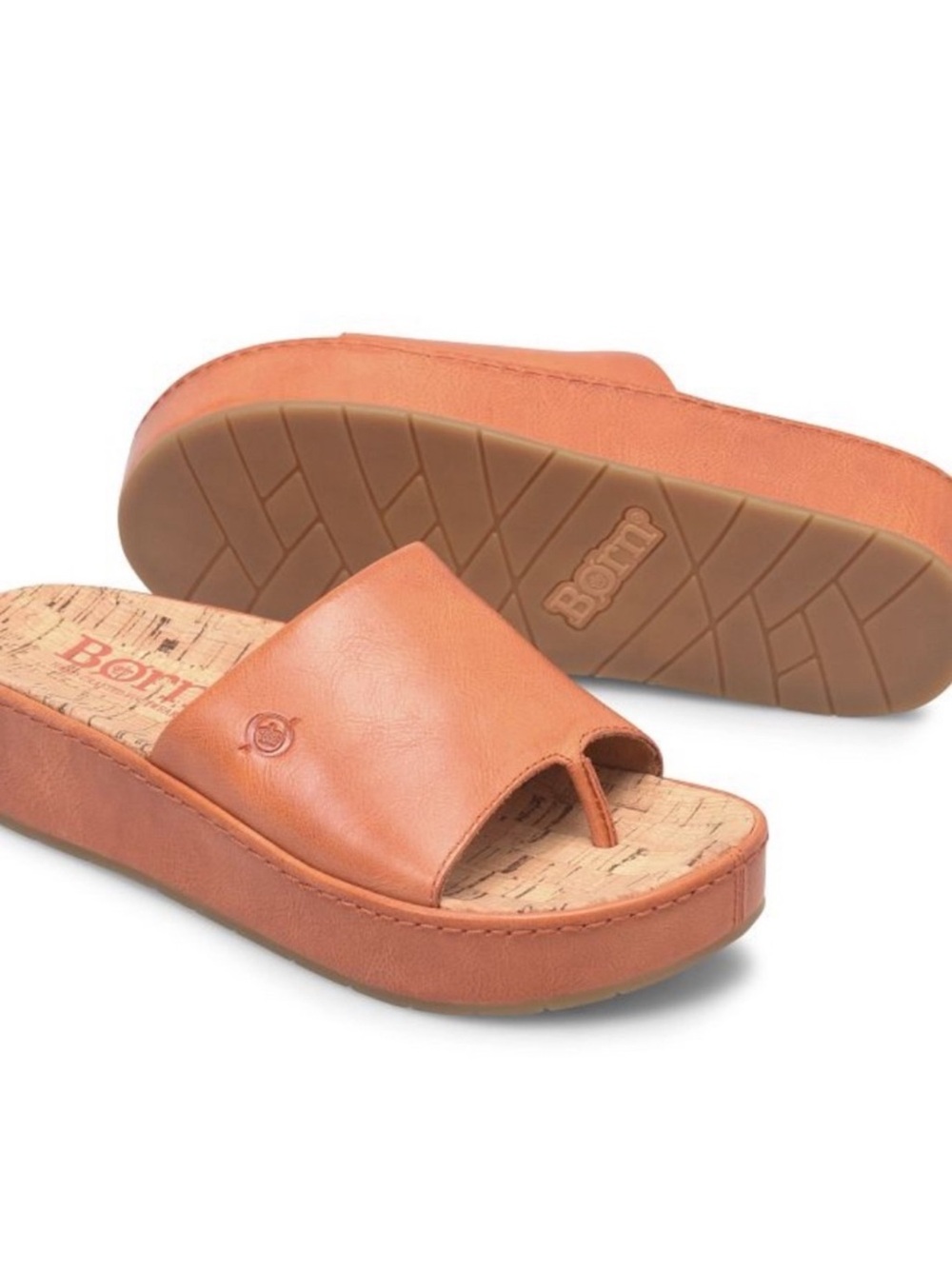 Born Sharr Orange Coral Leather Wedge Platform Sandals